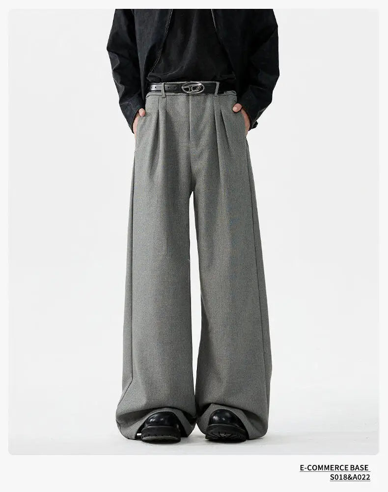 men loose casual korean streetwear fashion vintage straight wide leg suit pants trousers cityboy baggy pants unique default style 1731