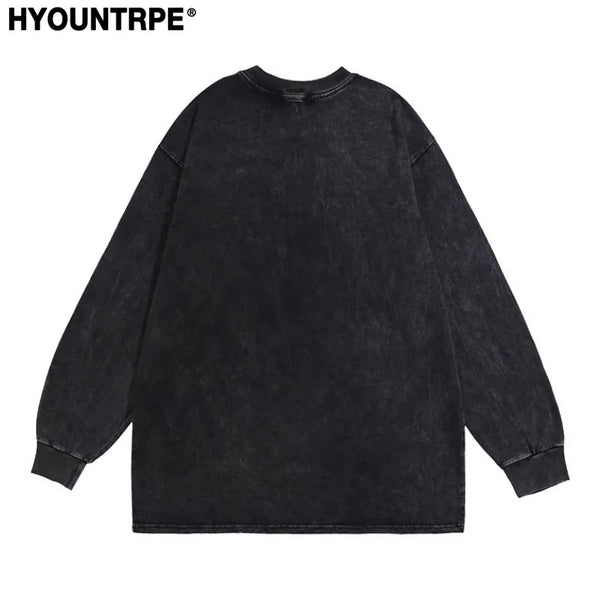 Harajuku Streetwear top – Harajuku Skeleton Printed Retro Distressed Washed T Shirt Me