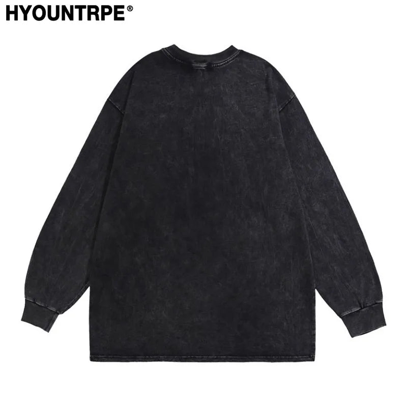 Harajuku Streetwear top – Harajuku Skeleton Printed Retro Distressed Washed T Shirt Me