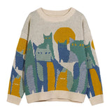 mens streetwear sweater retro vintage cats pattern hip hop knitted sweater pullover 2023 casual cotton sweater unisex clothes - bold artwork streetwear hoodie, urban fashion pullover, 2025 streetwear drop