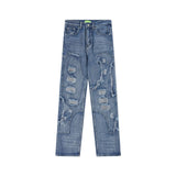 2024 ripped jeans high street straight trousers destroyed hole baggy denim pants vintage retro hip hop denim street jeans