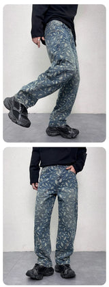 men jacquard loose casual hip hop vibe splice pocket denim baggy jeans pants man streetwear ripped jeans trousers boyfriend unique jeans style 3141