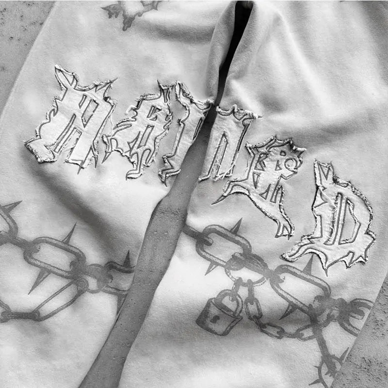 2024 American Trend Brand Printed Personality Zipper Sweatshirt Winter Hip Hop Retro Men's Women's