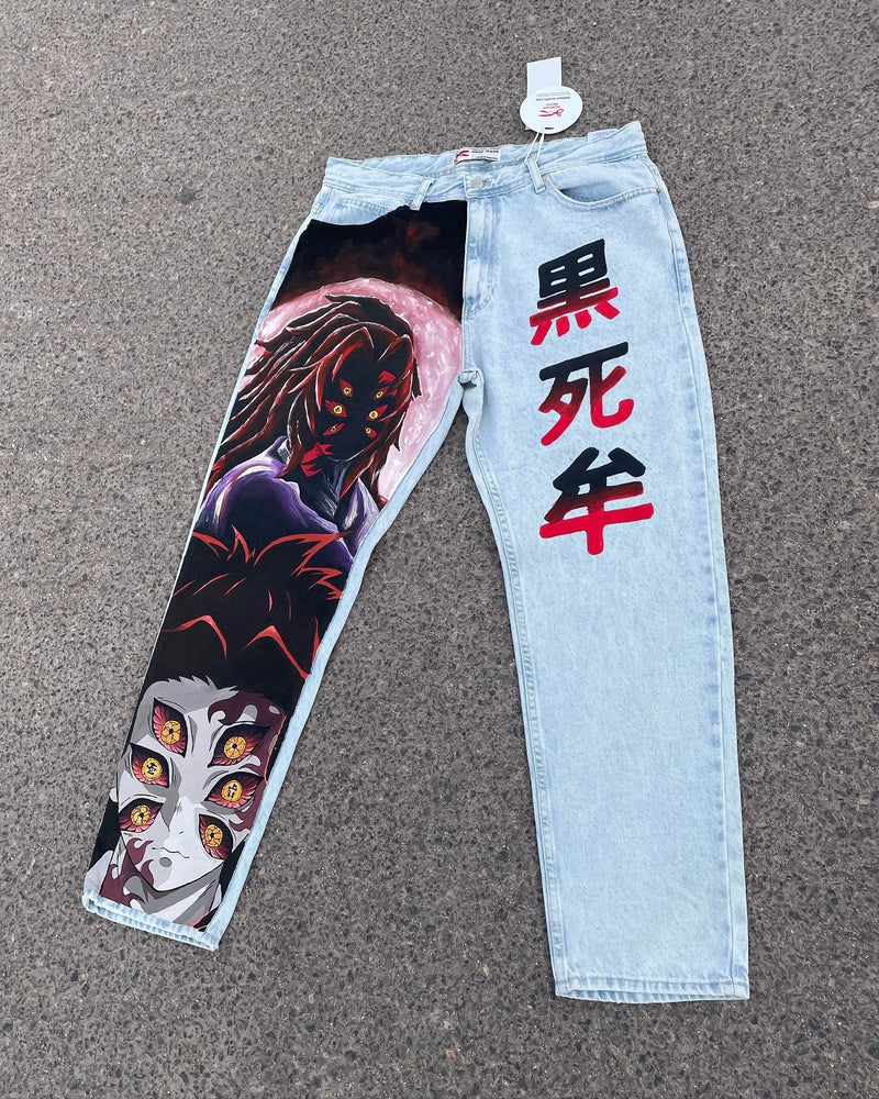 harajuku popular anime kokushibo print baggy jeans new style wide leg trouser y2k streetwear for men women high waist pants urban skinny jeans