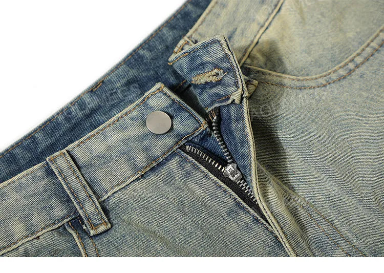 streetwear mens zipper jeans solid color patchwork straight jeans summer casual hip hop denim pants high street loose trousers unique jeans style 3506
