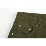 military green cargo jeans pants thin streetwear skinny micro horn ripped jeans hip hop raw edge speckle ink washed slim jeans multi-pocket cargos