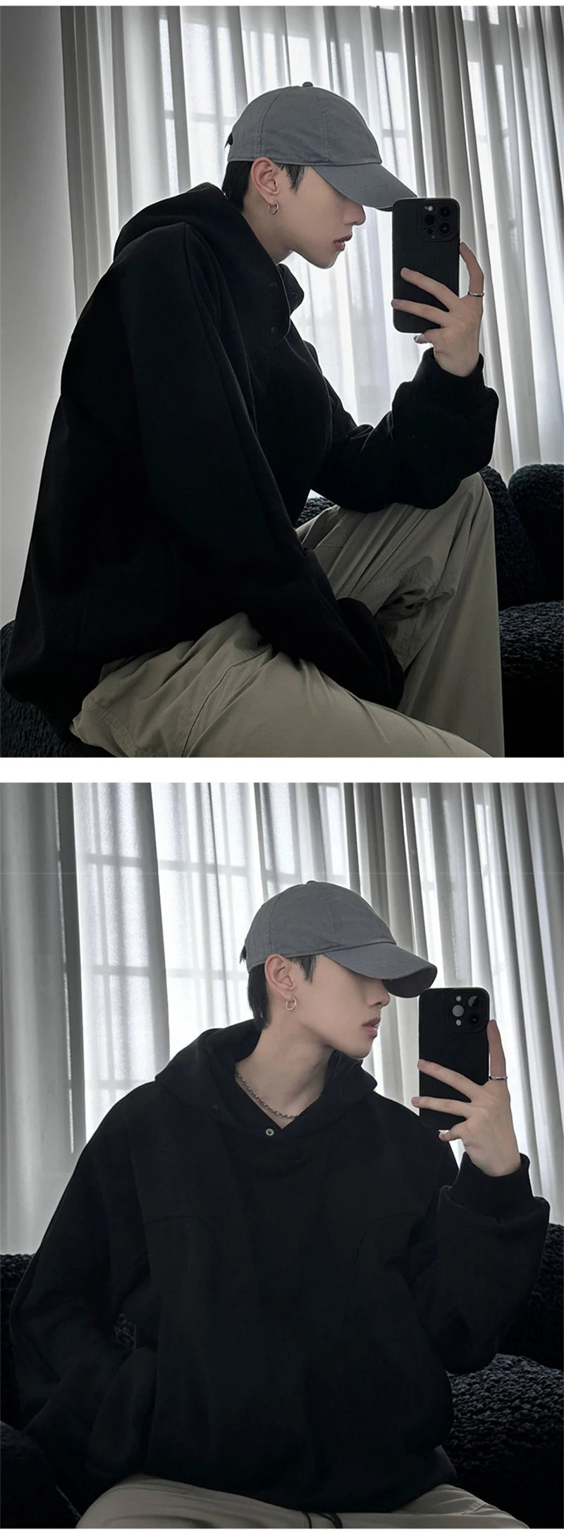 Oversized Urban Half Zip Hoodie – Autumn Fleece Button Up Neck Hip Hop Sweatshirts For Men Solid Color Oversized Y2K Hoodies High Street Fashion Hooded Tracksuit | Zip Knit Drop #115