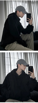 Oversized Urban Half Zip Hoodie – Autumn Fleece Button Up Neck Hip Hop Sweatshirts For Men Solid Color Oversized Y2K Hoodies High Street Fashion Hooded Tracksuit | Zip Knit Drop #115