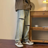 2023 summer new fashion jeans mens couples loose washed wide leg casual trousers boutique clothing simple style jeans for men ripped baggy denim