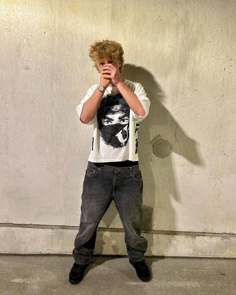Sadcore Aesthetic print tee – Summer Gothic Trendy Brand Rock Hip Hop New T Shirt Men Y2K