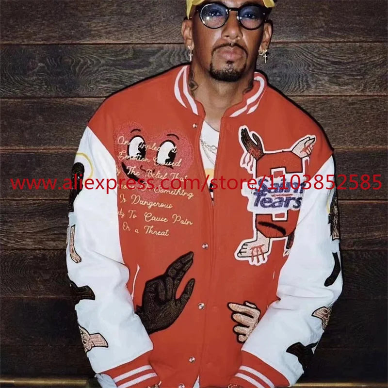 streetwear jacket featuring 2024 autumn winter vintage high street vibe style american heavy duty embroidered baseball jacket coat men top oversize hip hop design – premium quality jacket for men