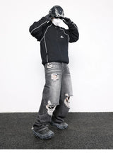 knee destroy big holes high street pants mens casual harajuku zipper straight trousers hip hop fashion streetwear baggy joggers unique joggers style 2915