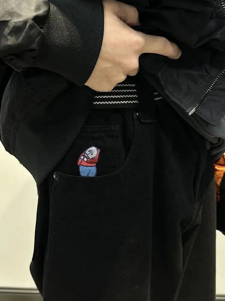 harajuku polar big boy popular baggy jeans mens women gothic wide leg trouser y2k hip hop cartoon embroidery streetwear jeans unique jeans style 3899