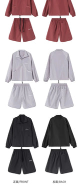 quick drying two piece set men loose casual street sweatshirt shorts y2k stand collar casual loose lightweight suits american unique shorts style 507