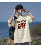 Y2k Vintage anime – Lucky Of 24 Printed Y2K Tshirts Men Fashion Cotton Short Sle