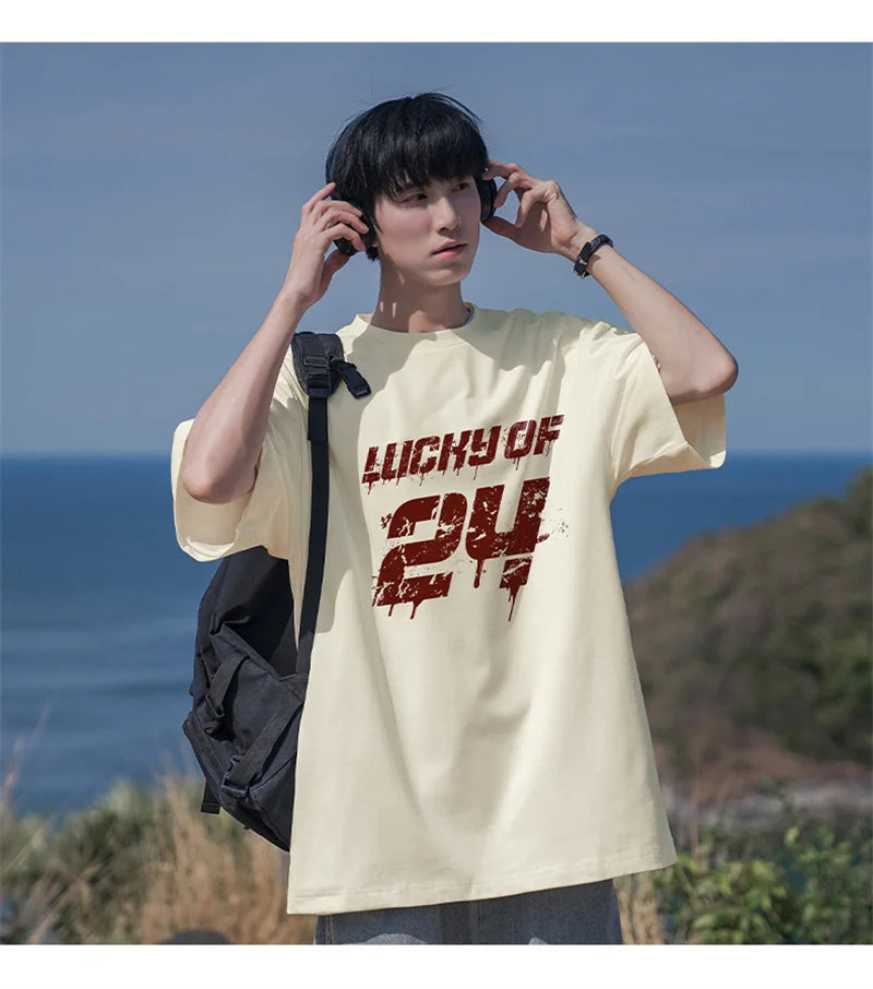 Y2k Vintage anime – Lucky Of 24 Printed Y2K Tshirts Men Fashion Cotton Short Sle