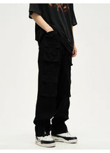 mens loose streetwear cargo straight pants high street casual bottom zipper multi pocket trousers hip hop safari style joggers unique joggers style 3315