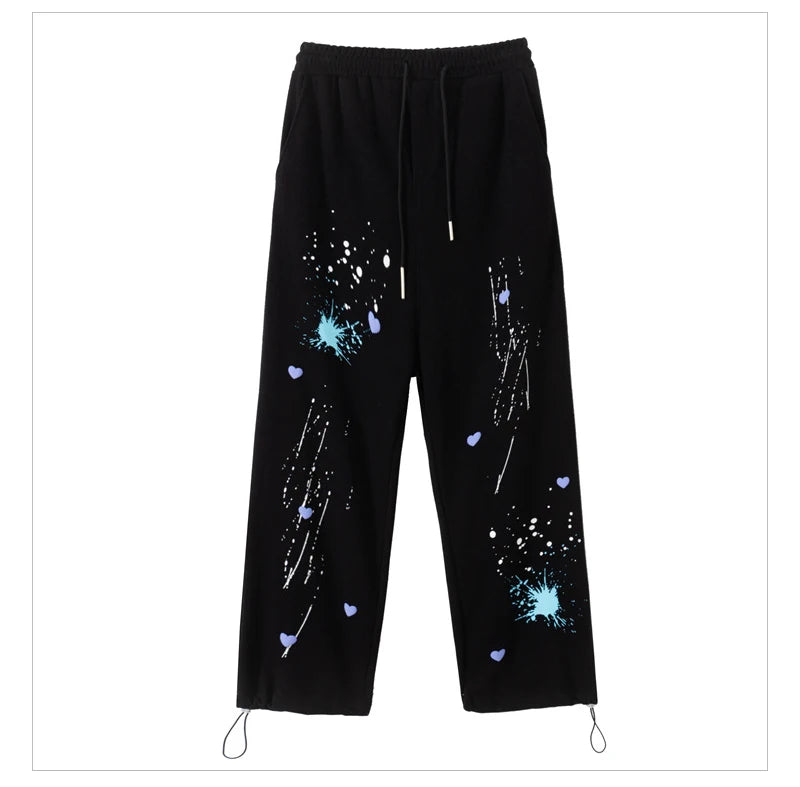 rainbowtouches 2022 unisex pants splash ink print high street drawstring loose casual pants mens straight fashion women pants unique default style 2694