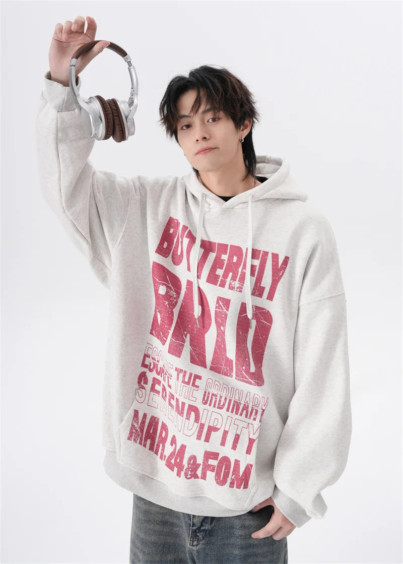 Retro Korean Street Pullover – American Street Mottled Letter Print Hoodies For Men 2024 New Hip Hop Fashion Hooded Sweatshirt Couple Y2K Vintage Hoodie | Zip Knit Drop #167