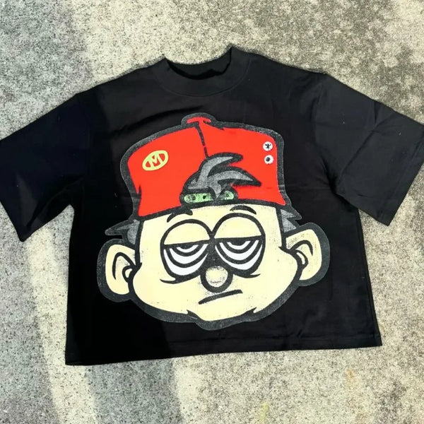 Sadcore Melting smiley – Spring And Autumn New Smile Pattern Printed Oversized T Shir
