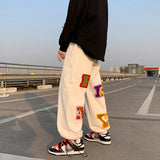 preppy style letter embroidery straight men baggy tracksuit pants y2k clothes sweatpants male drawstring casual long trousers unique joggers style 1062