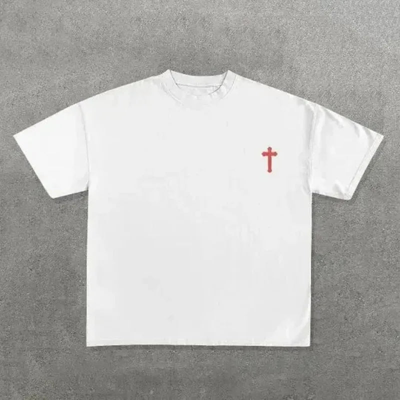 Harajuku Hip-hop Versatile Anime Letter Print Oversized Short-sleeved T-shirt Y2k Men Women Casual Loose Fashion Retro Top