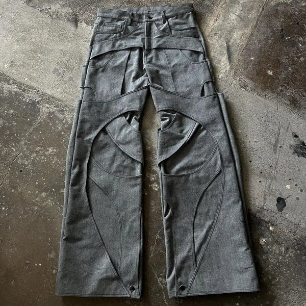 jeans for mens solid color retro work jeans y2k clothes men and women casual floor mopping pants hollow design cotton loose unique jeans style 2617
