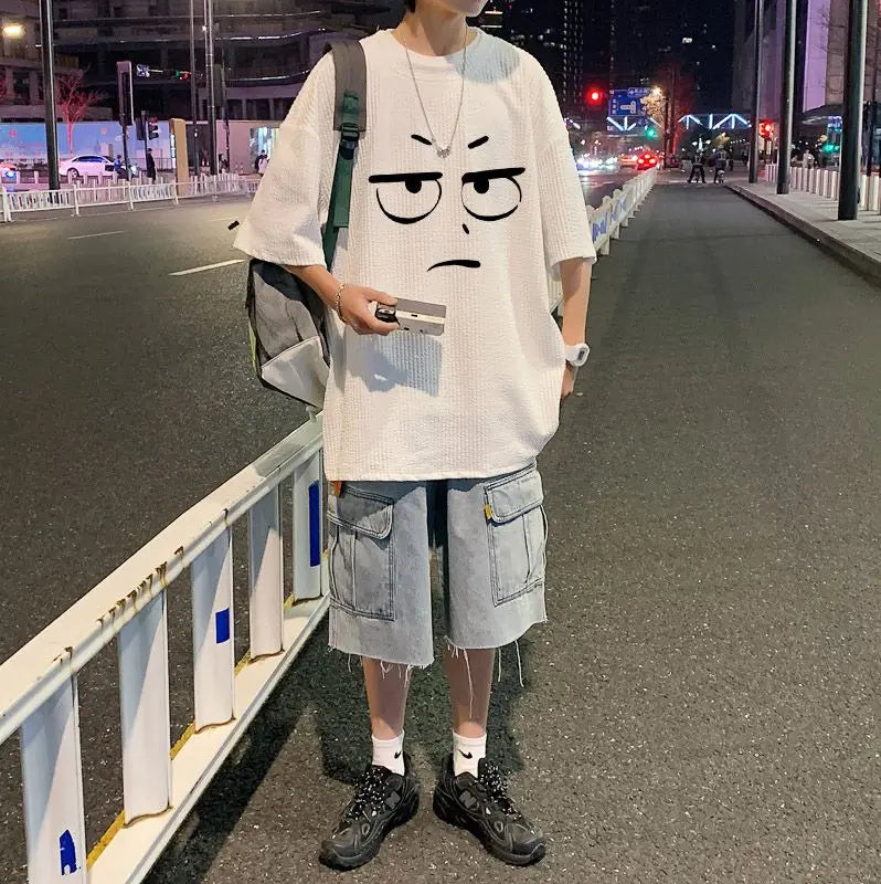 Skatercore Oversized shirt – Waffle Short Sleeved T Shirt For Men 2024 New Couple Wear In
