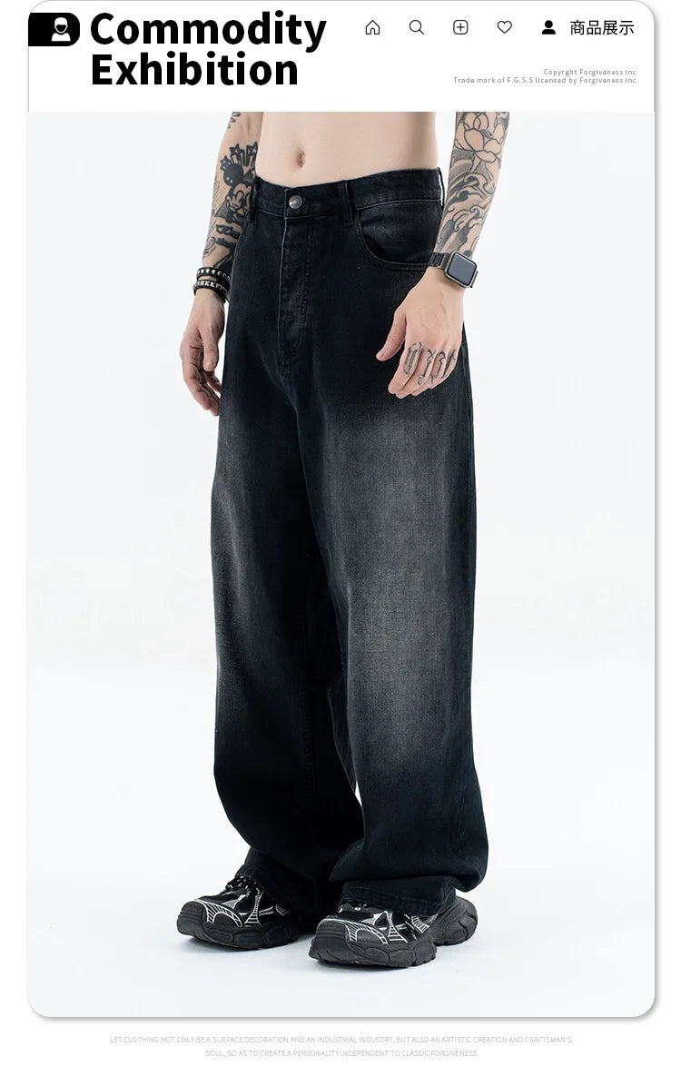 24Spring wash black ash straight tube baggy jeans