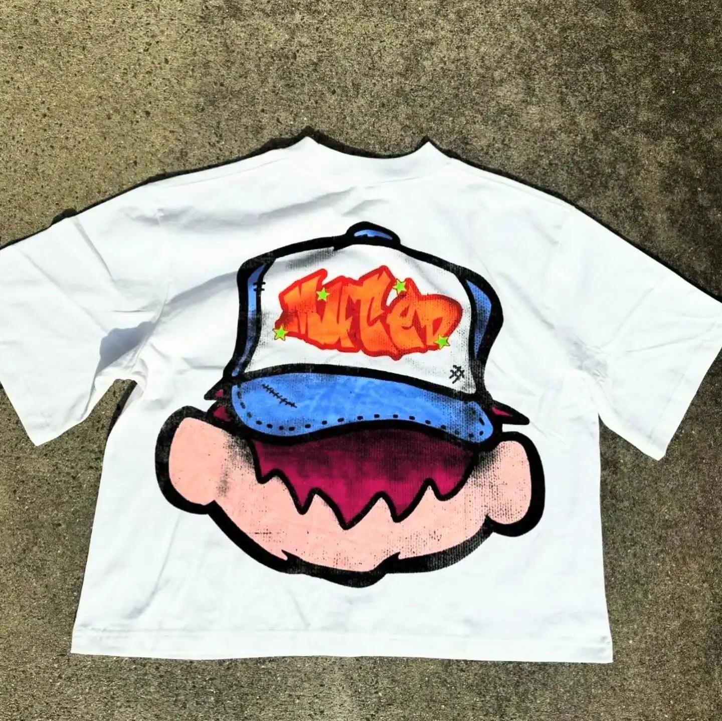 Sadcore Melting smiley – Spring And Autumn New Smile Pattern Printed Oversized T Shir