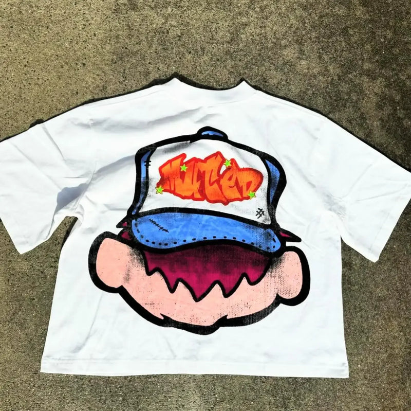 Sadcore Melting smiley – Spring And Autumn New Smile Pattern Printed Oversized T Shir