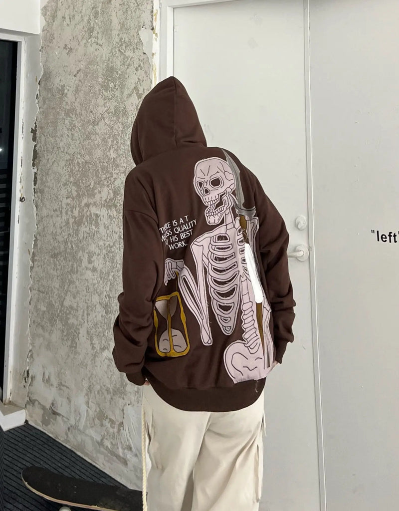 Glitchcore Fashion – Fashion Skull Embroidery Hoodies Pullover Hooded – Streetwear Fashion for Men & Women