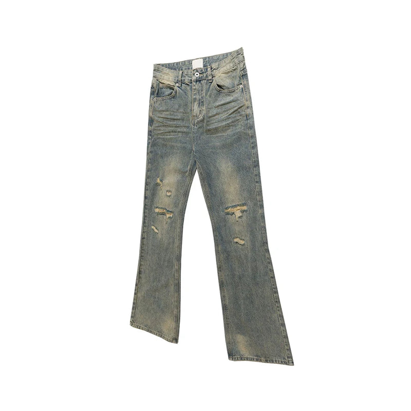 mens vintage ripped jeans distressed hole blue flared jeans trousers luxury designer male denim pants unique jeans style 1630