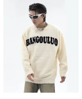 varsity flame knitwear, statement sweater, cozy knitwear for men, oversized grunge aesthetic winter top