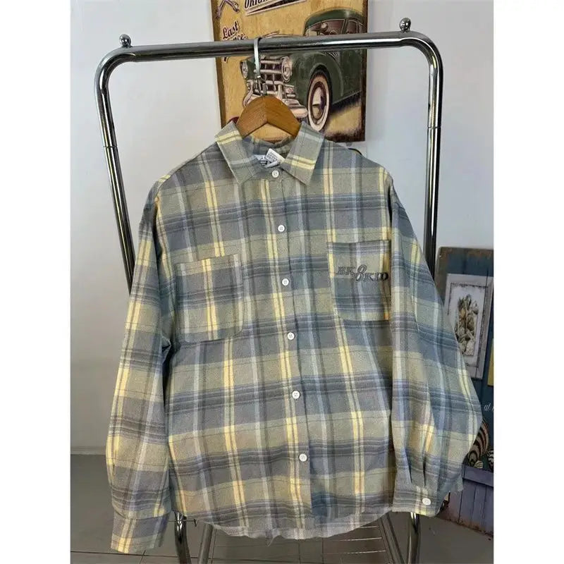Embroidered high-end long-sleeved shirt for men lazy style loose and versatile shirt