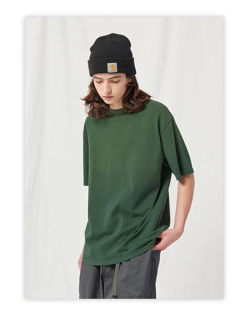 Spring Summer New Products Fried Color Wash Water Gradient Color Loose Short-sleeved Casual Basic Bottoming Round Neck