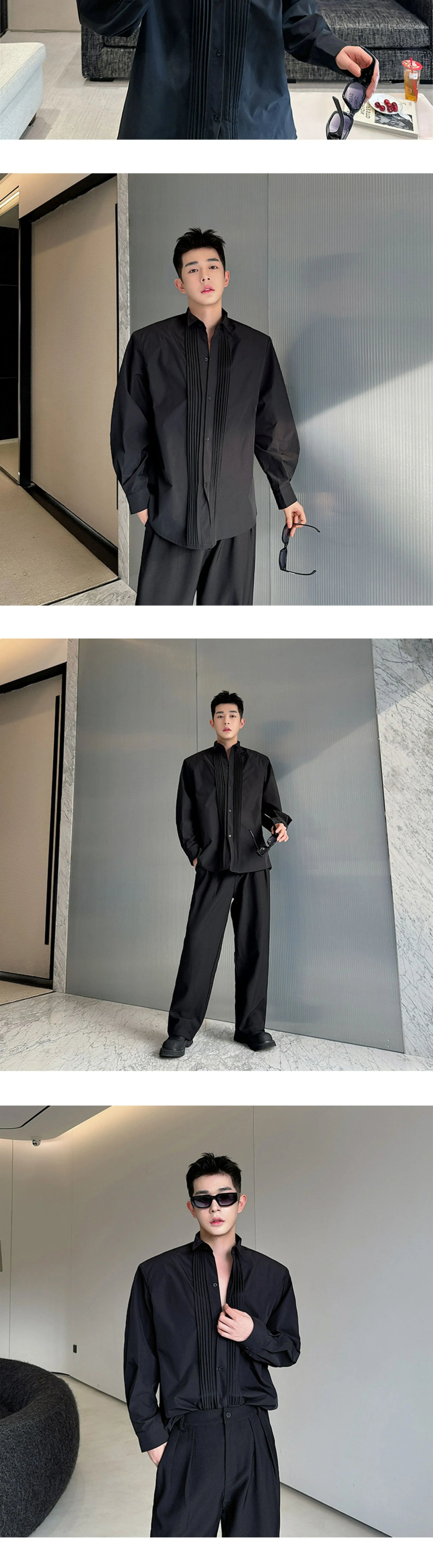 Men French Vintage Fashion Business Casual Long Sleeve Loose Dress Shirts Man Korean Streetwear Party Shirt Blouses