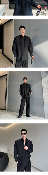 Men French Vintage Fashion Business Casual Long Sleeve Loose Dress Shirts Man Korean Streetwear Party Shirt Blouses