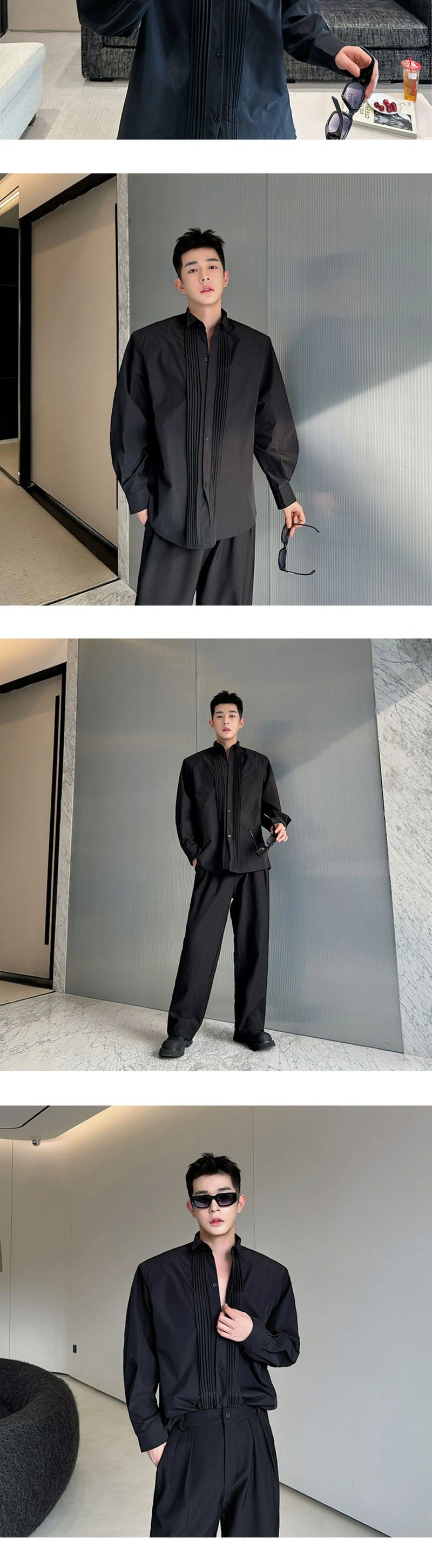Men French Vintage Fashion Business Casual Long Sleeve Loose Dress Shirts Man Korean Streetwear Party Shirt Blouses