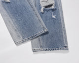 street wear washed hole destroyed skinny jeans denim hip hop blue cylinder male casual slim jeans pants ripped denim trousers unique jeans style 256
