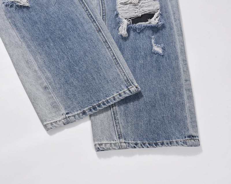 street wear washed hole destroyed skinny jeans denim hip hop blue cylinder male casual slim jeans pants ripped denim trousers unique jeans style 256