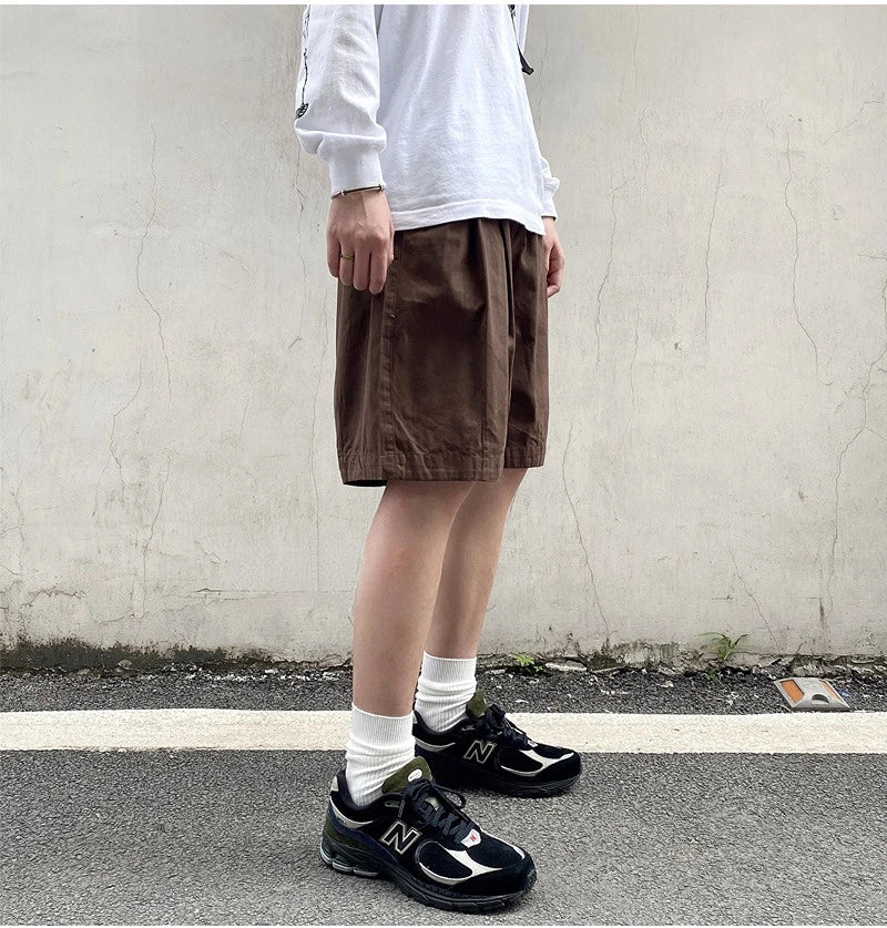 2023 Summer Retro Casual Overalls Japanese Loose All-match Casual Shorts Men Boutique Clothing Clothes for Teenagers SimpleStyle