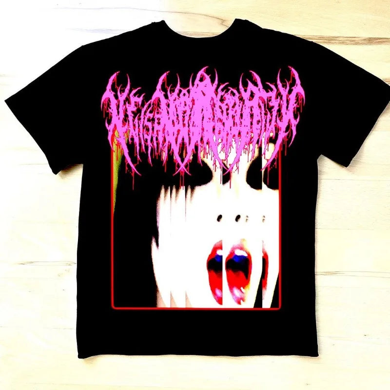 Gothic Aesthetic print tee – Y2K Harajuku Hip Hop Retro Cartoon Printed Lapel Short Sleev