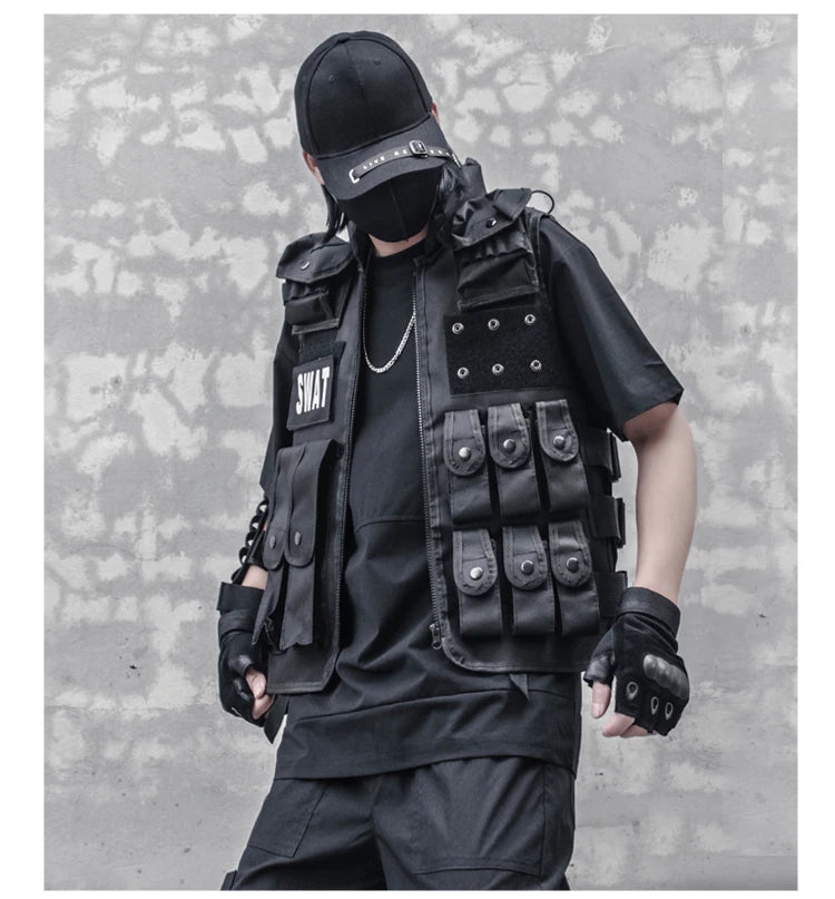 urban fashion featuring hip hop sleeveless vests adjustment cargo waistcoat with pockets zipper military jacket fashion streetwear mens tactical vests design – premium quality jacket for men