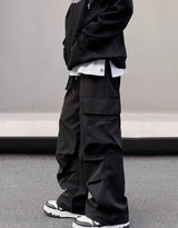 fashion loose streetwear cargo pant unisex casual multi pocket wide legs drewstring trousers hip hop joggers mens baggy pants unique joggers style 5076