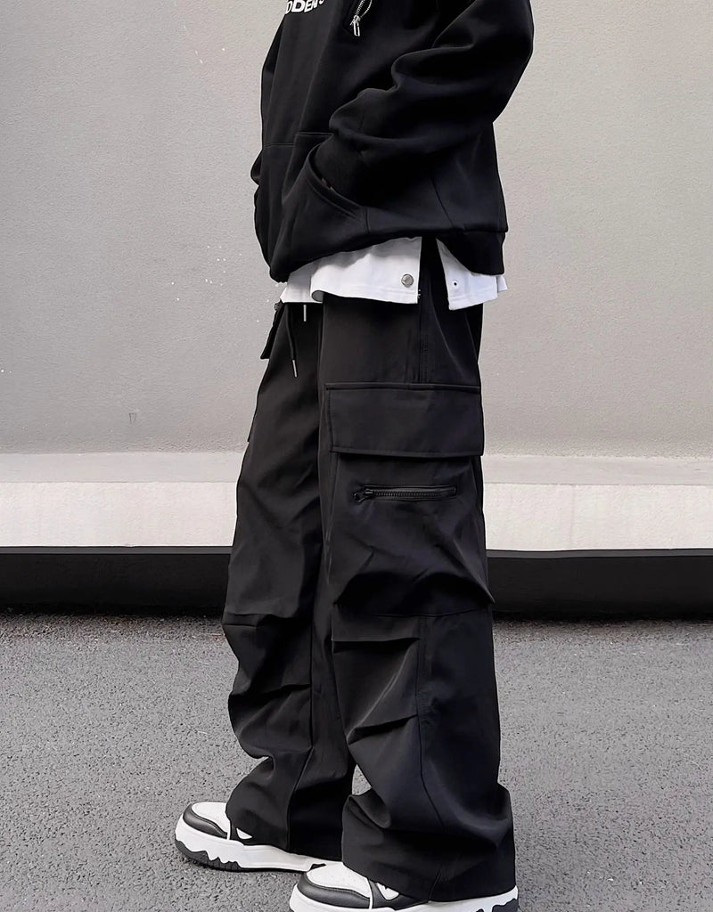 fashion loose streetwear cargo pant unisex casual multi pocket wide legs drewstring trousers hip hop joggers mens baggy pants unique joggers style 5076