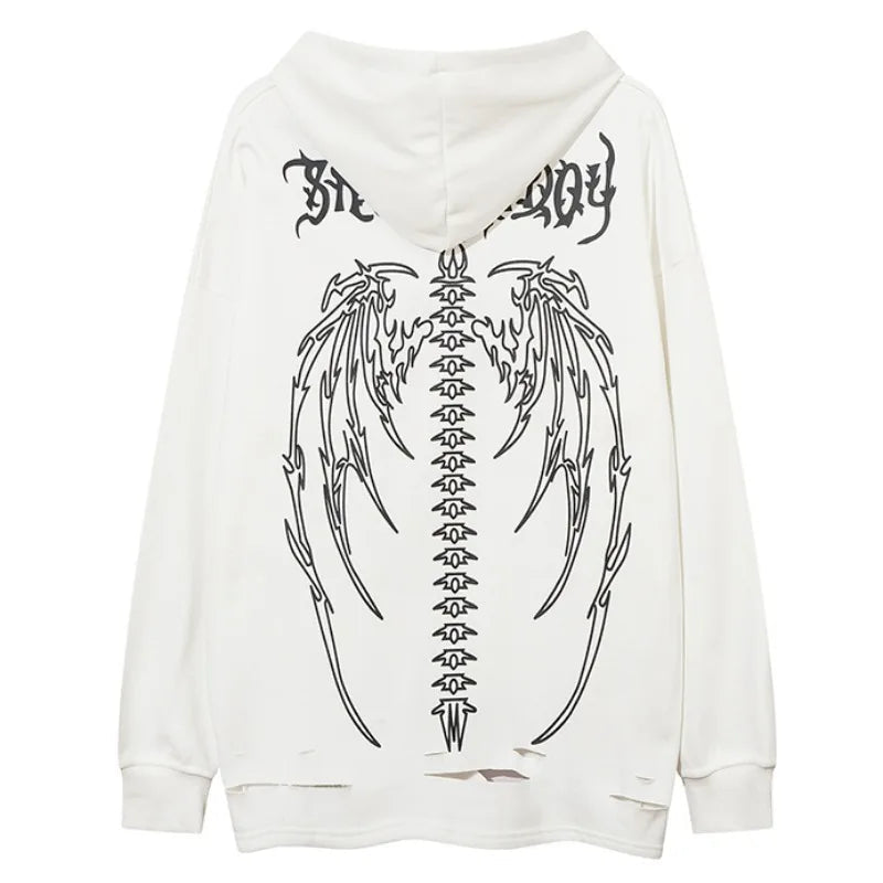 cyberpunk tribal flames featuring fashion skull printed hoodies hip hop retro washed bottom ripped sweatshirt streetwear men hooded warm fleece loose tops hoodies
