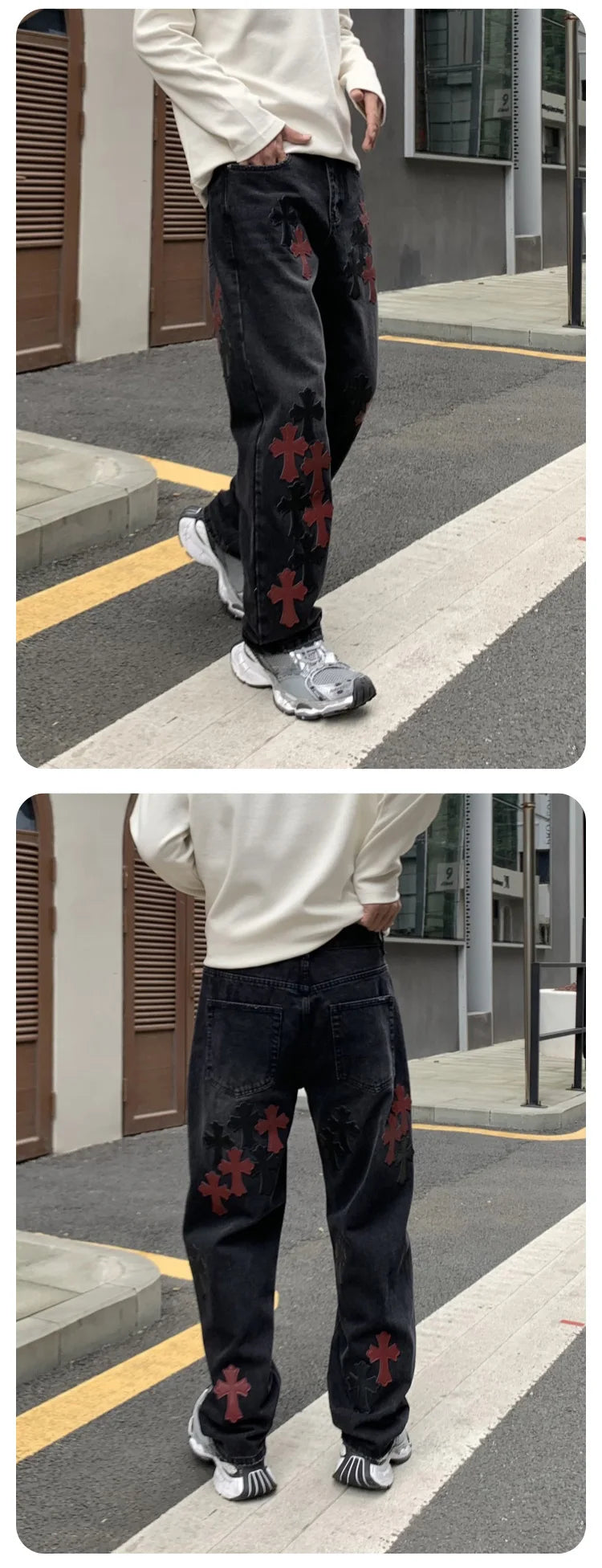 men embroidery streetwear brand fashion hip hop loose casual straight motorcycle denim jeans pant cityboy y2k jeans trousers unique jeans style 2481