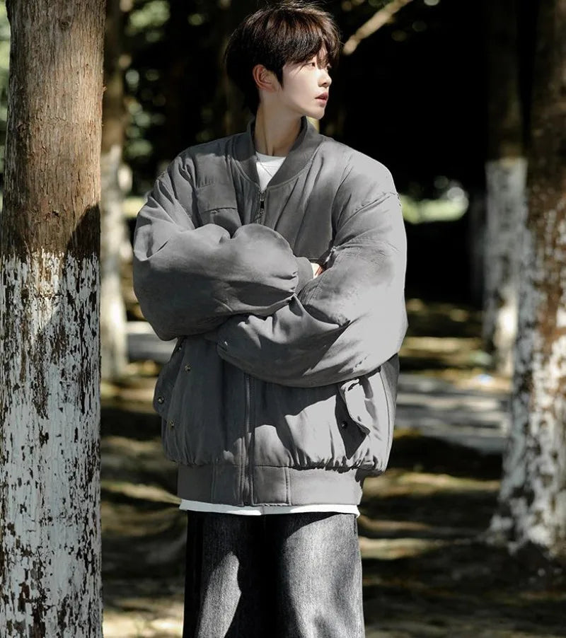 High Street Pilot Cotton Jackets Mens Thickening Winter Tooling Trendy Profile Warm Bomber Coats Unisex Baseball Collar Parkas