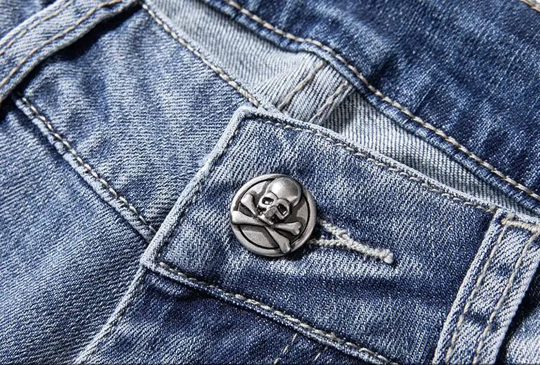 high 2023 new classical pirate metal skull bone luxurious embroidered jeans cotton denim pants comfort casual jeans 28 38 204 unique jeans style 6105
